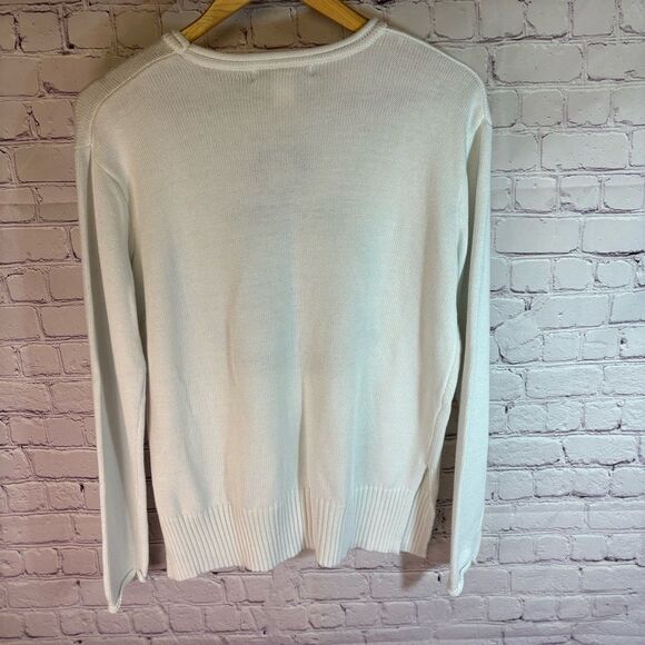 C & C California White Navy Anchor Nautical Beachy Americana Sweater Size M - Picture 5 of 11